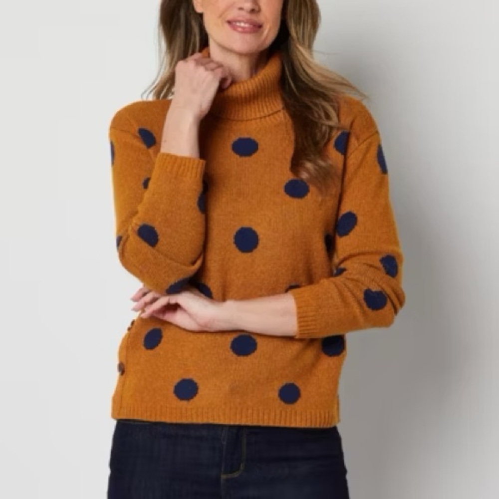 St. John's Bay Womens Long Sleeve Pullover Sweater Polka‎ Dot Large Cowl neck